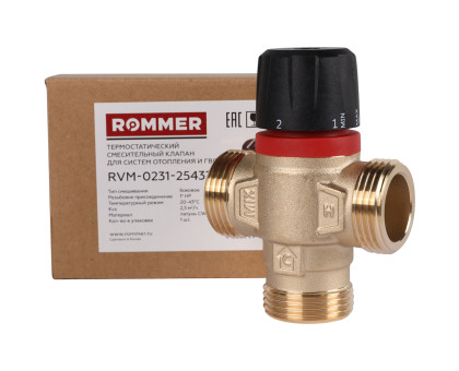 ROMMER RVM-0231-254325 Термостатический смесительный клапан для систем отопления и ГВС 1  НР 20-43°С KV 2,5 (боковое смешивание)