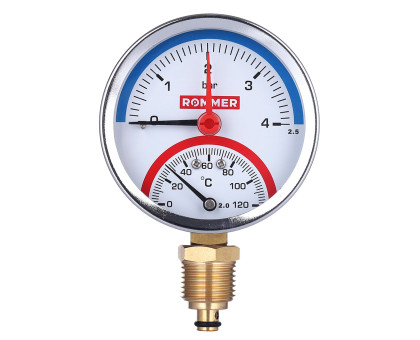 RIM-0006-800615 Термоманометр ROMMER радиальный в комплекте с автоматическим запорным клапаном. Корпус Dn 80 мм 1/2 , 0...120°C, 0-6 бар.