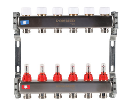 ROMMER RMS-1200-000006 ROMMER Коллектор из нержавеющей стали с расходомерами 6 вых.