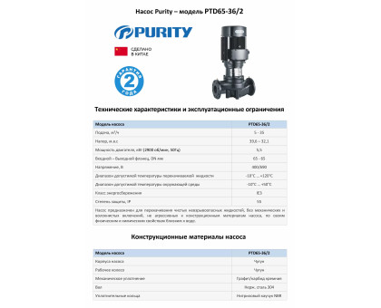 Циркуляционный насос In-Line PURITY PTD 65-36/2