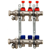 Коллекторная группа ELSEN, 1", 10 контуров, размер отвода-3/4", с вентилями и расходомерами, нержавеющая с