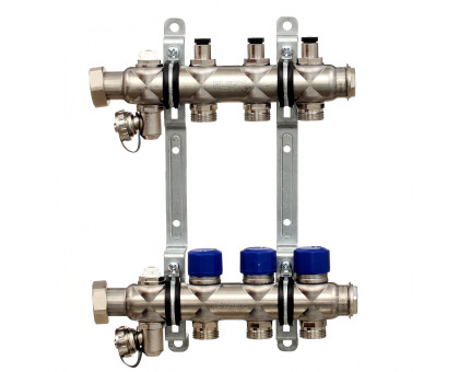 Коллекторная группа ELSEN, 1", 5 контуров, размер отвода-3/4", с вентилями, нержавеющая сталь