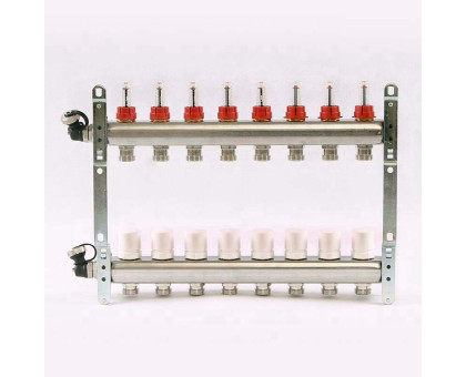 Коллекторная группа из нержавеющей стали с термостатическими вентилями и расходомерами UNI-FITT 1"x3/4"ЕК 8 выходов