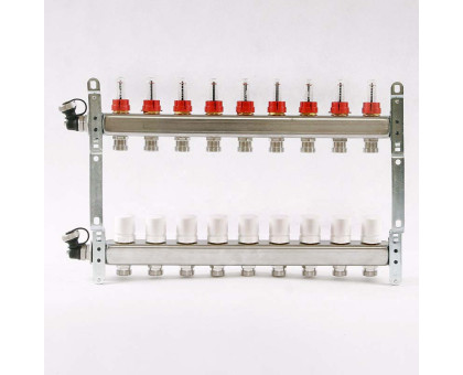 Коллекторная группа из нержавеющей стали с термостатическими вентилями и расходомерами UNI-FITT 1"x3/4"ЕК 9 выходов