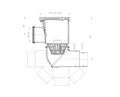 Дождеприемник Hutterer & Lechner с чугунным верхом, с гор. вход. патрубком, DN 110/125