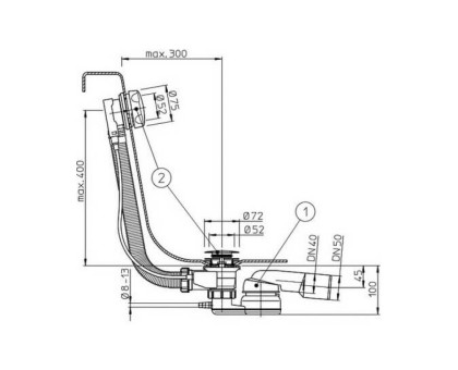 Сифон Hutterer & Lechner с поворотным шарниром, с переливом для ванн, DN 40/50