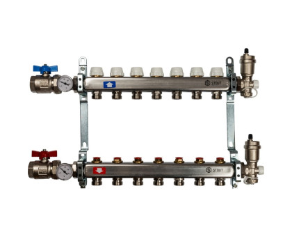 Коллектор из нержавеющей стали Stout в сборе без расходомеров 7 вых. (SMS-0912-000007)